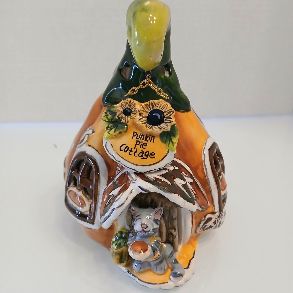 Blue Sky 2009 Pumpkin Pie Cottage by Heather Goldminc With Cat Tealight Holder